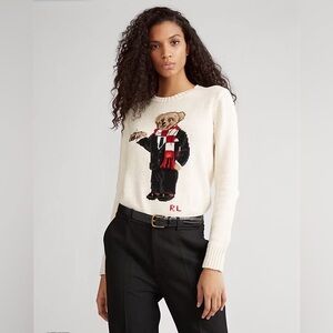 Ralph Lauren White Sweater with Bear Motif